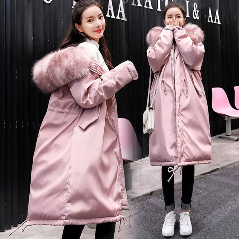 Теплый пуховик средней длины для беременных; зимнее женское пальто с капюшоном; свободное плотное длинное пальто; Одежда для беременных; пальто для беременных - Цвет: Розовый