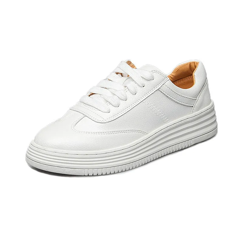 

Fashion Women Shoes Platform Sneakers Ladies Lace-up Chunky Casual Shoes Breathable Walking Split Leather White Shoes Flat Girl