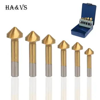 

6Pcs 6.3-20.5MM 3 Flute 90 Degree HSS Titanium Coated Chamfer Chamfering Cutter End Mill Tool Drill Bit Set