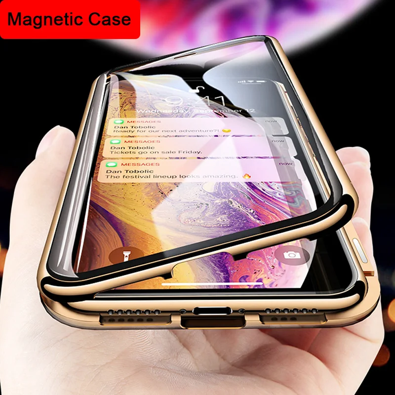 Полное покрытие магнит защитный чехол для iPhone 7 8 Plus 360 Магнитная Адсорбция металлический чехол для iPhone XS Max XR X