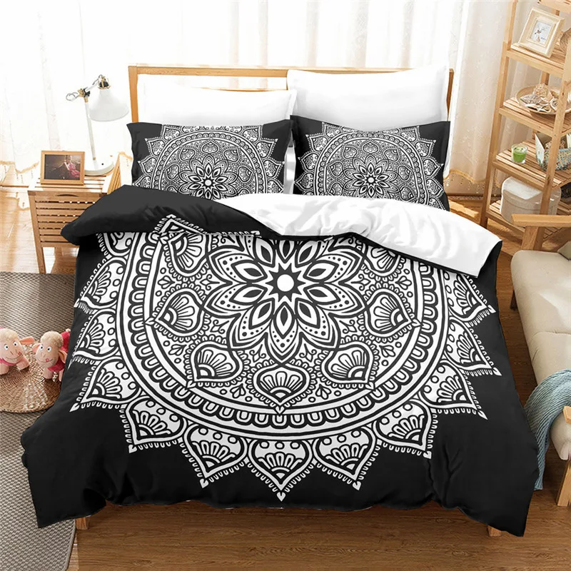 

HM Life Bedding Sets 3Pcs/Set Black Pattern Printing Fashion Style Bedclothes American Standard Size Popular Duvet Cover Sets