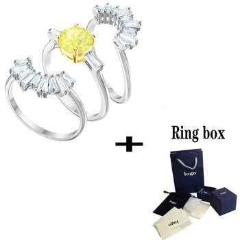 

SWA Fashion New SUNSHINE Ring Set Elegant Three-in-one Shiny Yellow Crystal Ladies Jewelry Send Valentine's Luxury Gift