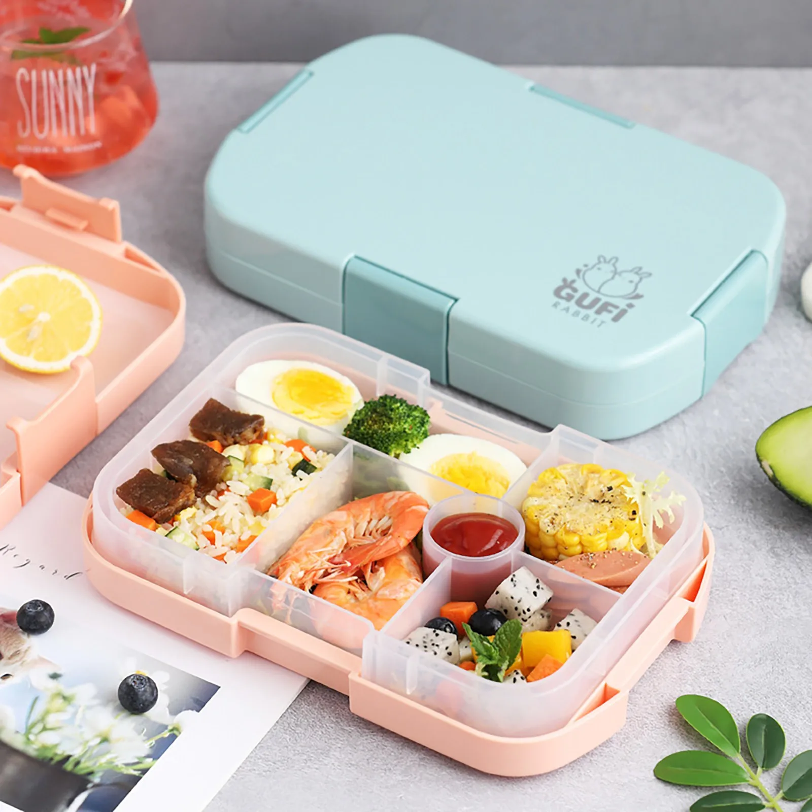 apta para el microondas azul diseño con dibujos animados portátil Caja de almuerzo para niños diseño de búho con compartimentos 