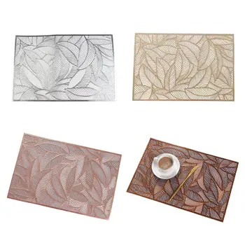 

Rectangle Leaf Gilded Non-Slip PVC Placemat Washable Hollow Table Mat Pad Coaster for Kitchen Dining Table Decor