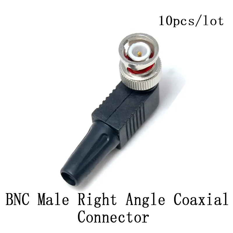 10pcs/lot CCTV RG59 BNC Male Solderless Right Angle Connector Coaxial for | Безопасность и защита