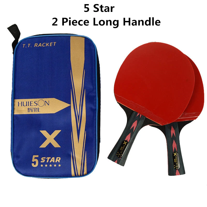 Huieson, 5 звезд, ракетка для настольного тенниса, короткая, длинная ручка, углеродное лезвие, резина, двойное лицо, прыщи-в пинг ракетки для понга с чехлом - Цвет: 5 Star 2 Long