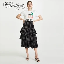 Elimiiya, юбки с высокой талией, с волнистым принтом, весна-лето, женские, плиссированные, складные, простые юбки для женщин