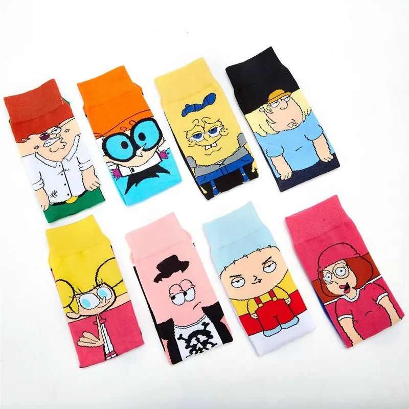 

Cartoon Dexter Lab print socks DeeDee Stewie Patrick Star women cotton sock sporting casual personalized soft comfort cute fun