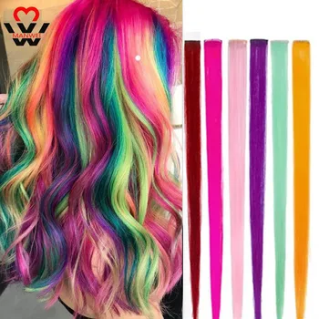 

MANWEI Single Clip In One Piece Synthetic Long Straight Hair Extensions Heat Resistant Two Tone Pink Purple Blue