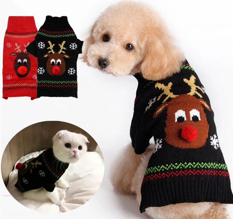 Рождество Собака теплый свитер щенок прыгун зимняя одежда куртка XS-XXL