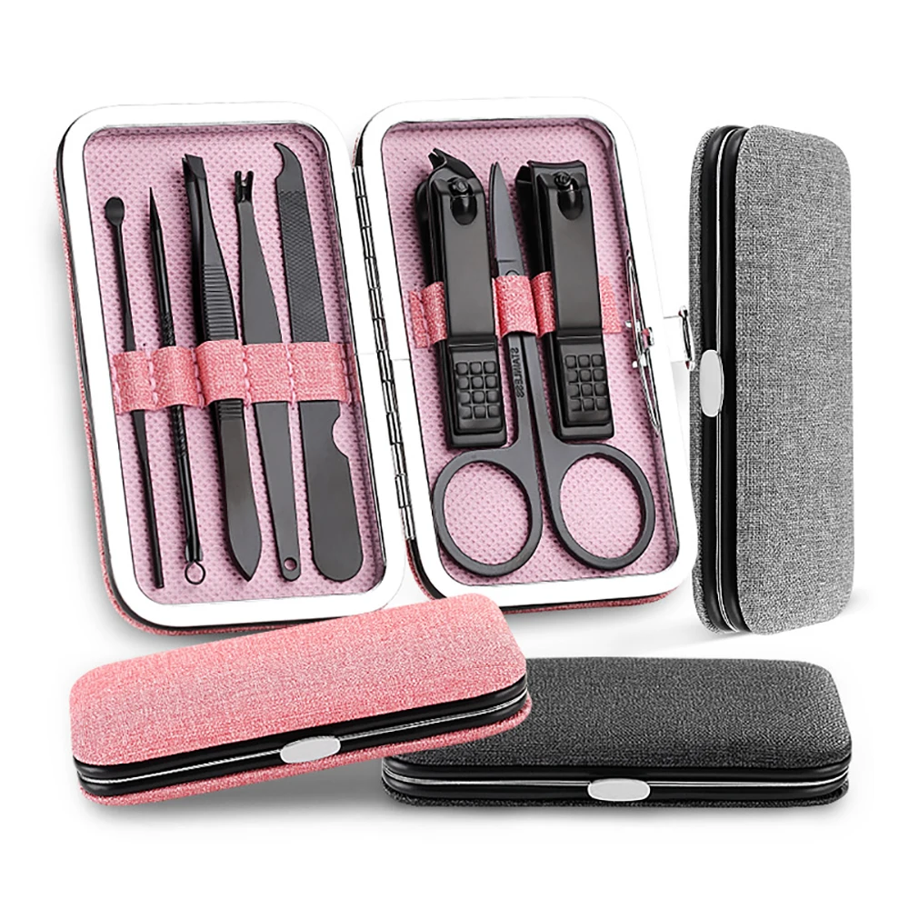 

8Pcs/Set Multifunction Nail Clippers Set Stainless Steel Black Pedicure Scissor Tweezer Manicure Set Kit Nail Art Tools