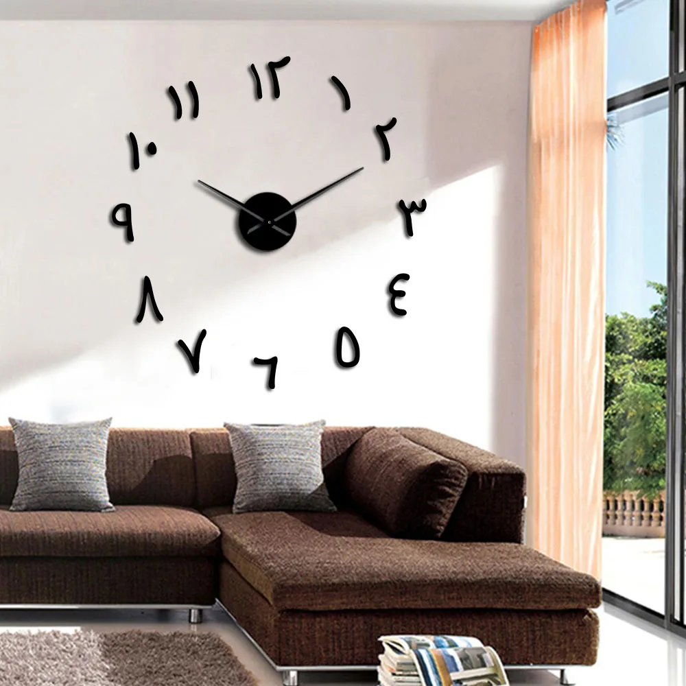 Wall Clock Arabic Numerals DIY Giant Wall Clock Arabic Numbers Acrylic Mirror Effect Stickers Frameless Large Silent Wall Watch Home Decor