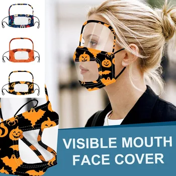

Halloween Print Face Masque With Clear Vinyl Mouth Expression Lip Reading Masque New Protection Transparent Faces Shields