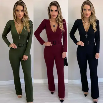 

Spring Fashion Womens V Neck Long Sleeve Bodycon Jumpsuit Lady Evening Party Playsuit