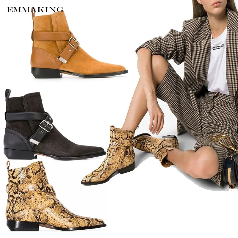 

EMMAKING 2019 Winter Genuine Leather Cow Suede Chelsea Ankle Boots For Ladies Short Boots With Pinted Toe Women Shoes