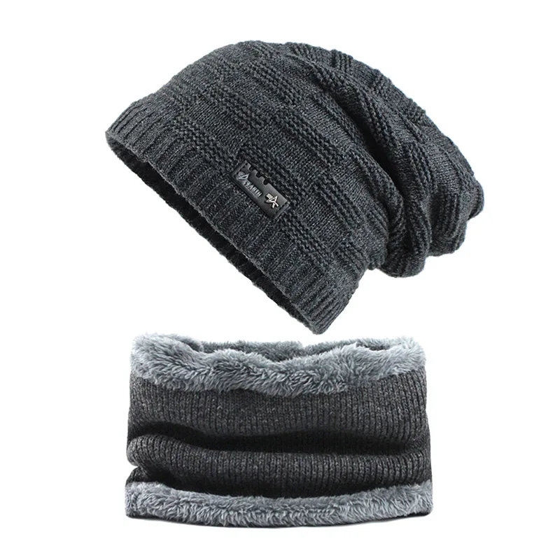 [FLB] зимняя мужская шапка Skullies Beanies, Осенние вязаные шапки, мягкая вязаная шапка, мужская вязаная шапка с геометрическим рисунком, шапка s F18080 - Цвет: Gray Set