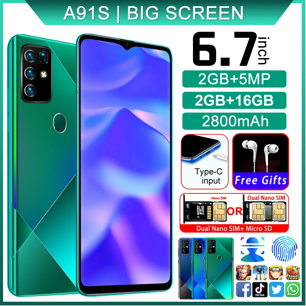 Мобильный телефон A91S MTK6580P сотовые телефоны 4 х ядерный 6 7 дюймов полный Дисплей