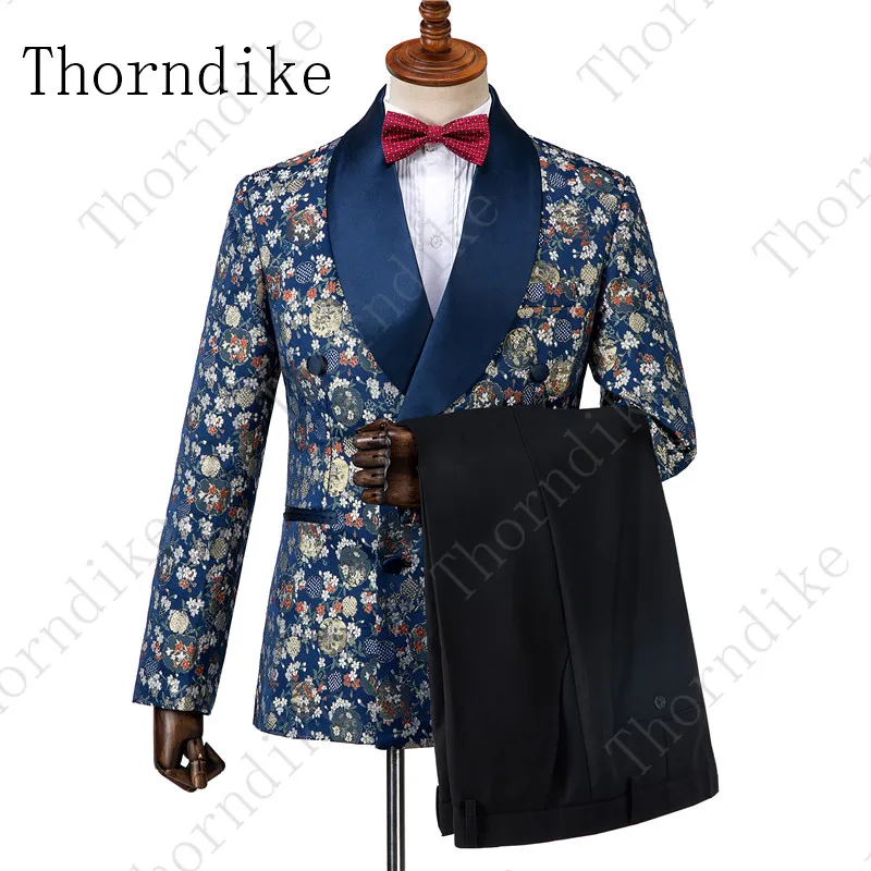 Thorndike мужской свадебный костюм для жениха обтягивающий Официальный Мужской костюм дизайн винтажный цветочный узор смокинг жениха Мужские спортивные пиджаки 3 шт