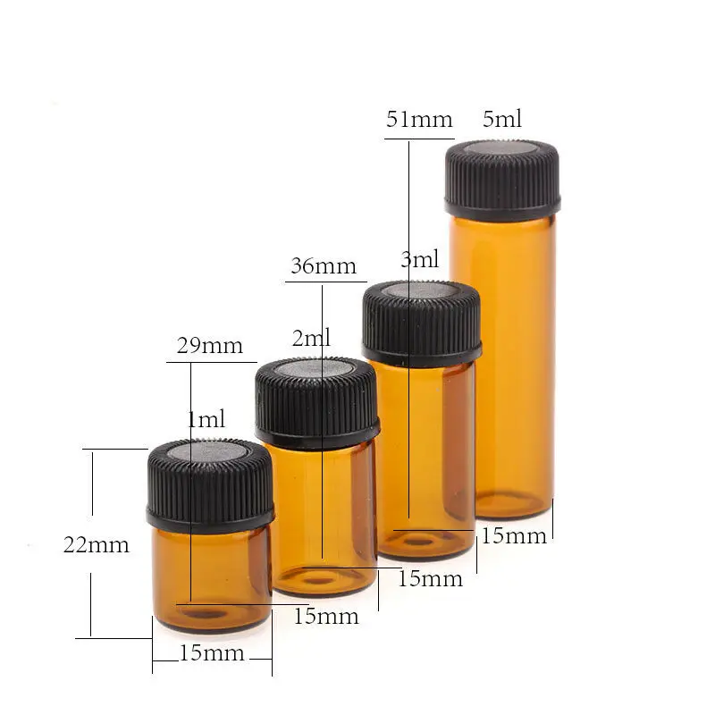 glass bottle 1ml 2ml 2.5ml 5ml Amber Glass Vials Mini Essential Oil Bottles with Orifice Reducer & Black Plastic Cap 10Pcs glass bottles refillable bottles