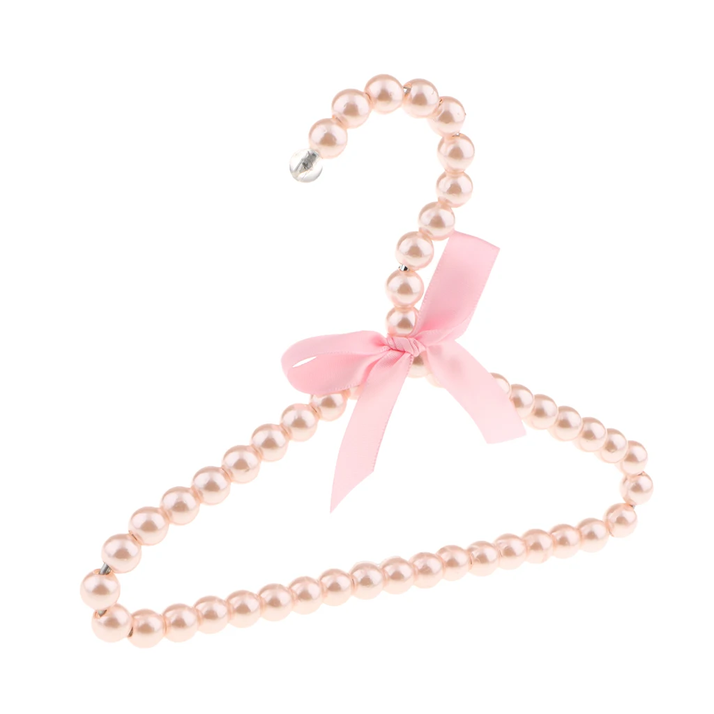 Strong Metal Clothes, Baby Children Kids Coat Garment Pants Bar Hangers Covered With Artificial Pearl Beads Pink