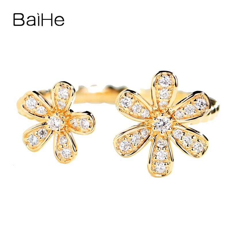 BAIHE Solid 14K желтое золото 0.13ct Сертифицированный H/SI круглая огранка натуральные бриллианты свадебные женские модные ювелирные изделия кольцо
