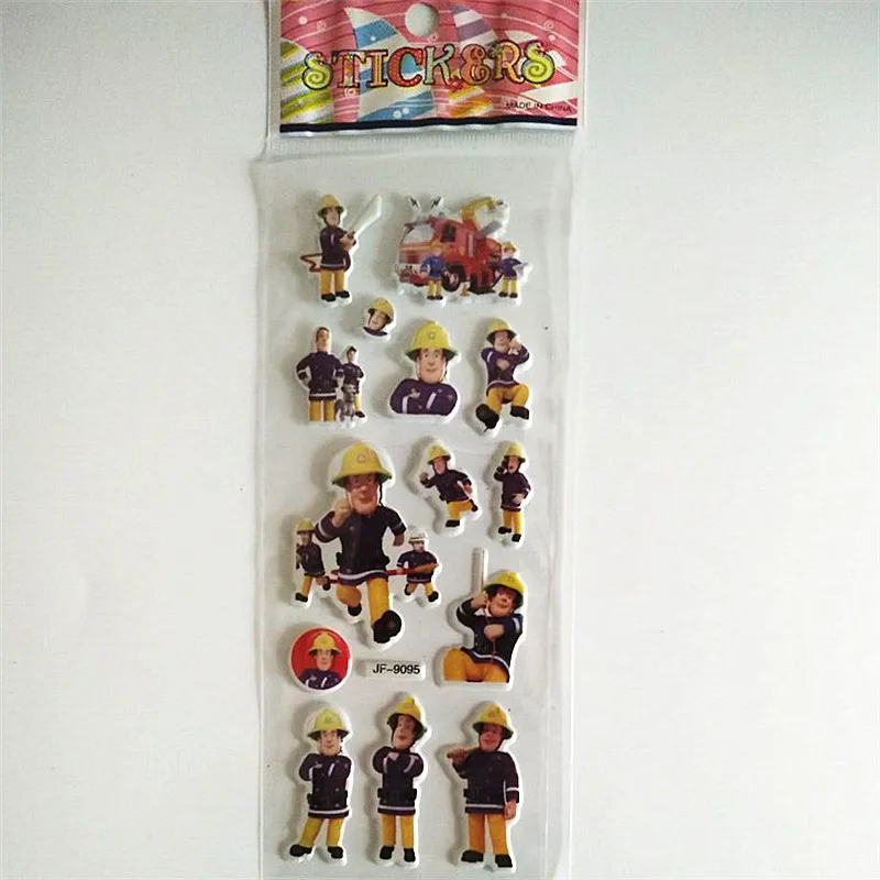 Cartoon Fireman Sam Stickers for Kids Child Education Rooms Home Decor Diary Notebook Label Toy 3D Truck Fireman Sticker 6Pcs