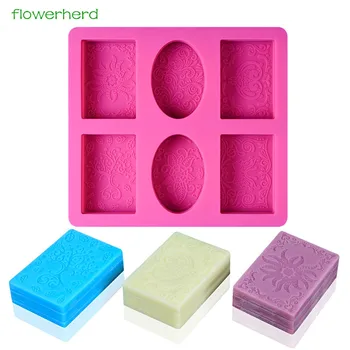 

6 Cavities Lace Pattern Silicone Soap Mold DIY Handmade Craft Flower Rattan Silicone Rectangular Oval Soap Molds for Soap Making