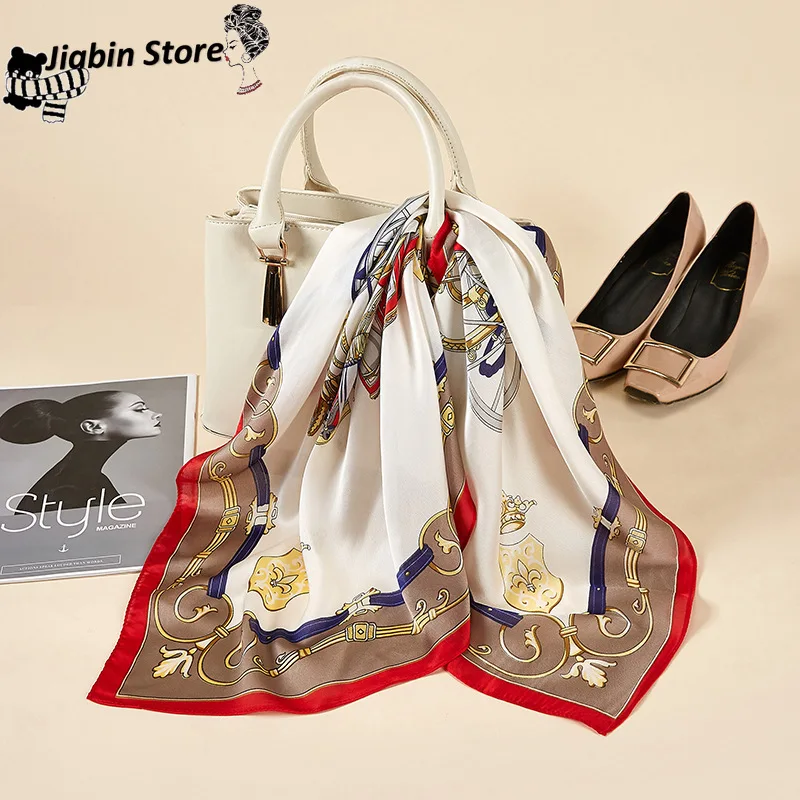 

Women silk scarf small square silk scarves NeckerChief satin kerchief for girls dots striped printed fahsion neck hair scarfs