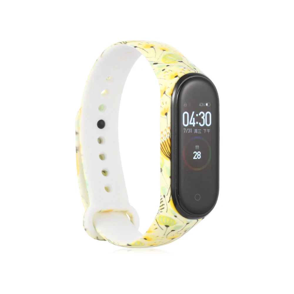 Красочные Цветочные Печатные Силиконовые часы ремешок напульсники Браслет Ремешок Замена для Xiaomi Mi группа 4 3 Смарт часы аксессуары