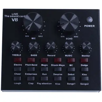 

V8 Sound Card Audio Interface External Usb Live Broadcast Microphone Sound Card For Computer Pc Mobile Phones Singing And Record