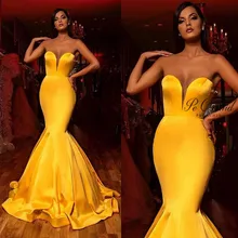 PEORCHID, Африканское желтое платье русалки для выпускного вечера, милое Черное вечернее платье без рукавов для девочек, атласное длинное красное ковровое платье