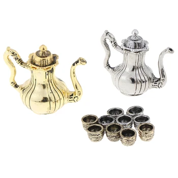

5Pcs Metal Tea Set Teapot Cup 1: 12 Dollhouse Furniture Miniature Dining Ware Toy