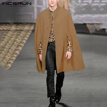 

Winter Men Cloak Coats Solid Cape Faux Fleece Trench 2020 Fashion Streetwear Casual Stand Collar Jackets Overcoats S-5XL INCERUN