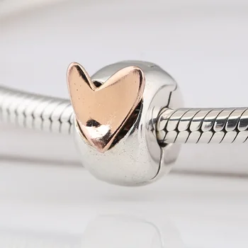 

S925 Bead DIY Jewelry Heart Clip Stopper Charm fit Lady Bracelets Bangle