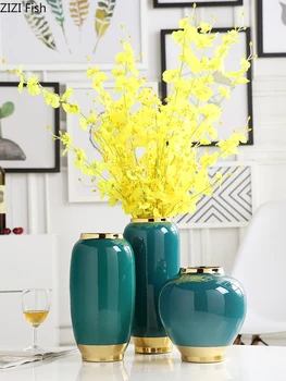 

CERAMIC VASE FLOWERS POT DESK DECORATION FLORAL FLOWER ARRANGEMENT GREEN GLAZED HANDMADE PORCELAIN VASES VINTAGE HOME DECOR