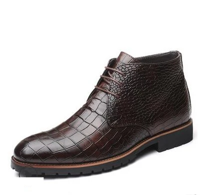 Size38-48 кожаные ботинки коричневого цвета с каменной лицевой поверхностью; модельные мужские ботинки на шнуровке; высококачественные водонепроницаемые мужские ботинки на платформе; кожаные ботинки - Цвет: Коричневый