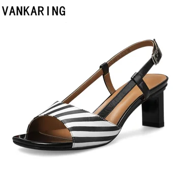 

mixed color women sandals summer high qulaity square heel shoes woman open toe ankle strap shoes ladies casual date dress sandal