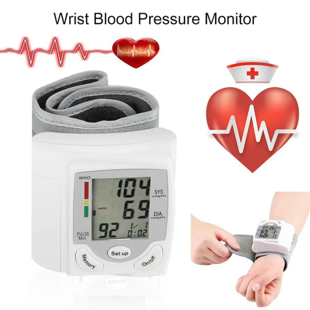 

Automatic Digital LCD Display Wrist Blood Pressure Monitor Heart Beat Rate Pulse Meter Measure Convenient Carry Hot Sale