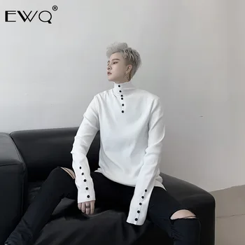 

EWQ / Men's Clothing Button Decoration Knitting Tops Elastic Self-cultivation Thin Style Sweater Solid Color All-match 19H-a243