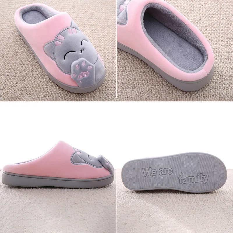 Women Winter Home Slippers Unisex Cartoon Cat Shoes Non-slip Soft