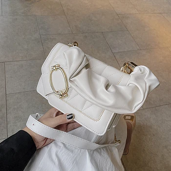 

Quilted Crossbody Bags for Women 2020 Chain Small Bag PU Leather Hand Bag Ladies Designer Evening Bags with Pleated Handle