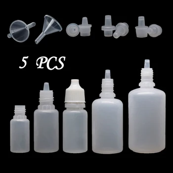 

5pcs 5ml-100ml New Empty Squeezable Dropper Bottles PE Eye E Liquid Juice Essence Oil Dropper Containers + Mini Funnels