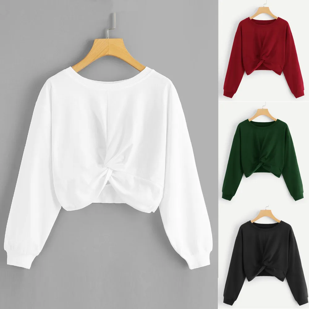 

Solid Color Sweatshirt Long-sleeved Fashion Pullover Tops Womens Long Sleeve Solid Color Round Neck Sweatshirt Blouse Tops