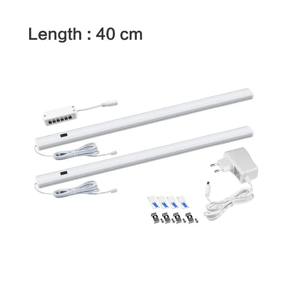 2x40cm With Power LED Kitchen light Bedroom lamp 12V Hand Sweep Motion Sensor LED Cabinet lights 220V DIY Cupboard Closet Wardrobe lighting - Цвет: 2x40cm With Power