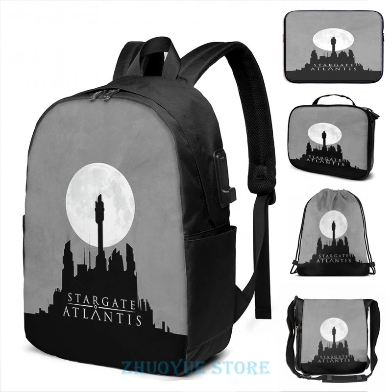 Забавный рюкзак с графическим принтом Stargate Atlantis Night Sky USB-зарядкой мужские