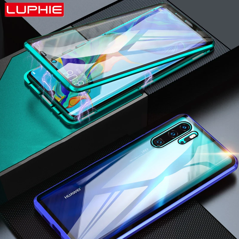 Luphie Full Wrap Magnetic Case for Huawei P30 Pro 9H Front Back Tempered Glass Phone Cover |
