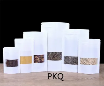 

18x26cm White Stand up kraft paper bag with matt window,white zip lock zipper food packaging bags,white paper window bag packing