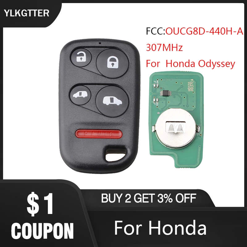 YLKGTTER 307 МГц 5 кнопок дистанционного брелока для Honda Odyssey 2001-2004 для Honda OUCG8D-440H-A ключ дистанционного управления