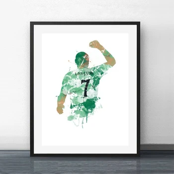 

Henrik Larsson Football Poster Prints Mancave Wall Decor Soccer Sports Star Watercolor Art Canvas Painting Boys Wall Art Picture