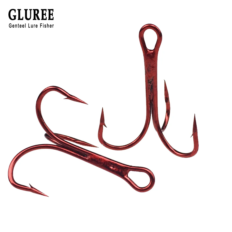 GLUREE 50 шт./лот 8#6#4# Высокоуглеродистая сталь рыболовный крючок Красный никель тройные рыболовные крючки крючок Соленая вода рыболовные аксессуары
